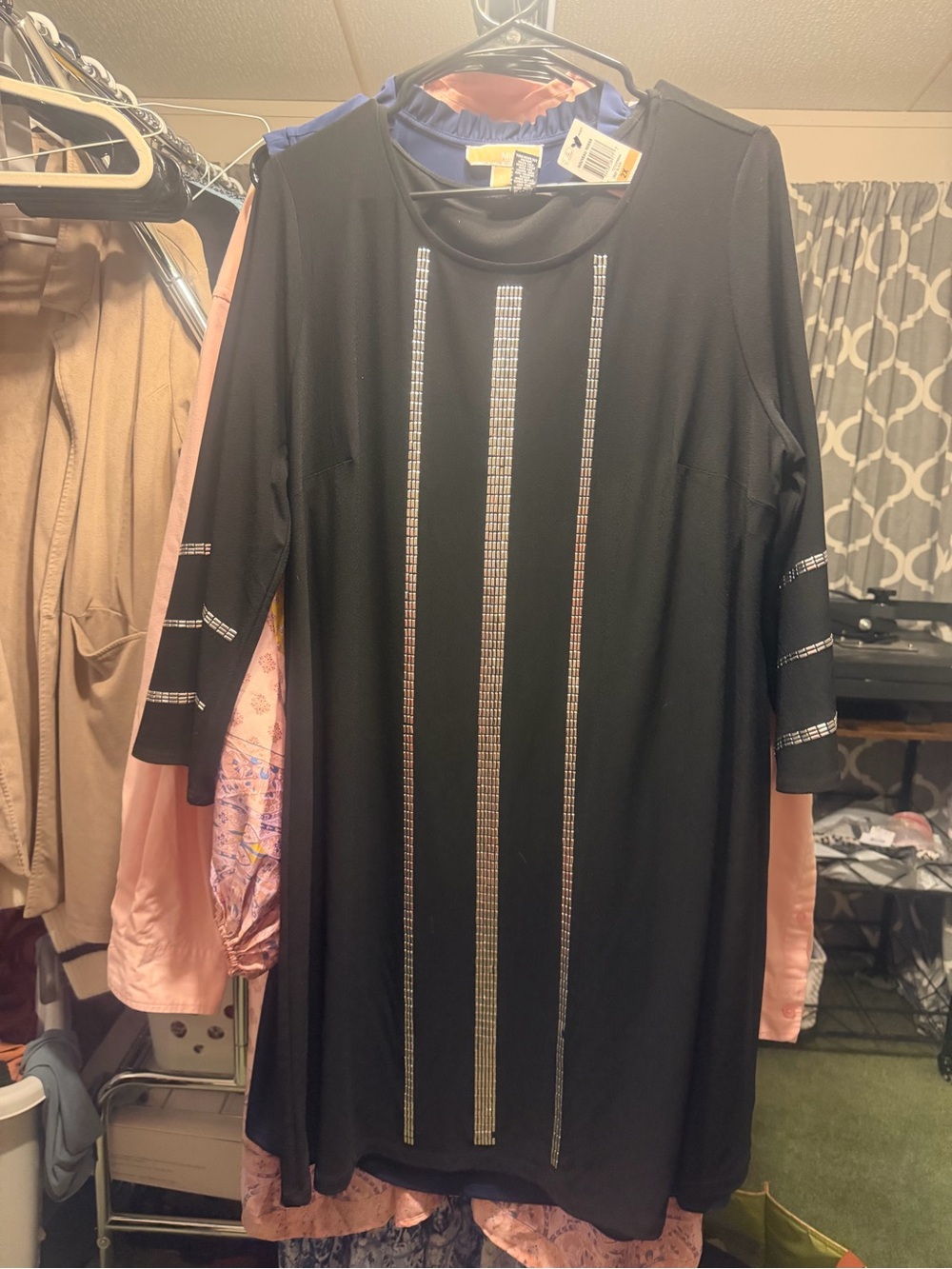 Alfani Black Long-Sleeve Rhinestone-Trim Midi Dress